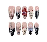 YDMHYLAI Cute Nails 10Pcs Almond Press On Nails, 3D Acrylic Metallic Crystal, Soft Lightweight Easy Clean Washable(22)