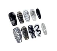 YDMHYLAI Cute Nails 10Pcs Black Coffin Press On Nails, Full Cover Gradient Metal Contrast, Reusable Wearable Tips(3-M)