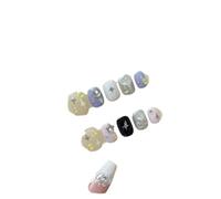 YDMHYLAI Cute Nails 10Pcs Gothic Short Press on Nails, Round Rhinestone Full Cover Acrylic Nail Tip, Soft Lightweight(3-M)