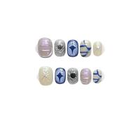 YDMHYLAI Cute Nails 10Pcs Gothic Short Press on Nails, Round Rhinestone Full Cover Acrylic Nail Tip, Soft Lightweight(15-M)