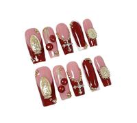YDMHYLAI Cute Nails 10Pcs Handmade 3D Green Flower French Press on Nails, Stick-on False Nails, Floral Nail Art(665 size-M)