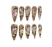 YDMHYLAI Cute Nails 10Pcs Long Stiletto Press On Nails, Floral Art Acrylic Tip Set, Soft Lightweight Easy Clean(Beige)