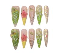 YDMHYLAI Cute Nails 10Pcs Long Stiletto Press On Nails, Floral Art Acrylic Tip Set, Soft Lightweight Easy Clean(Lavender)