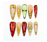 YDMHYLAI Cute Nails 10Pcs Long Stiletto Press On Nails, Floral Art Acrylic Tip Set, Soft Lightweight Easy Clean(Fuchsia)
