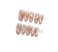 YDMHYLAI Cute Nails 10pcs Nude Almond 3D Flower Press on Nails, Cat Eye Wearable Tips, Soft Lightweight Easy Set(XS)