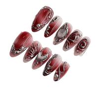 YDMHYLAI Cute Nails 24Pcs Metallic Silver Plated Heart Gradient Press On Nails, Almond Full Coverage Soft Set(A1683)