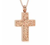 Ydmwannx Tree of Life Urn Necklace for Ashes for Women Men Cremation Jewelry Cross Stainless Steel Ashes Pendant Keepsake Memorial for Jewelry for Human, Stainless Steel, Cubic Zirconia