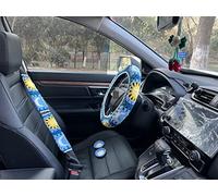 YDMZZB Handmade Crochet Sun and Moon Car Steering Wheel Covers Universal 14-15 inch for Women and Men (Wheel Covers+2belt Covers+2Car Coasters+Strawberry)