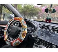 YDMZZB Steering Wheel Cover,Handmade Crochet Rainbow Sunflower Granny Square Steering Wheel Covers (Steering Wheel Cover+Crochet Strawberry)