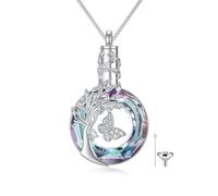 YDN-1 Ashes Jewellery Butterfly Urn Necklace - Tree of Life Cremation Jewellery 925 Sterling Silver Purple Crystal Memorial Ashes Necklace for Women