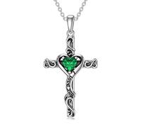 YDN-1 Cross Necklace for Women I Love You Necklace Cross Heart Emerald Birthstone Necklace Religious Gift for Women Gift for Wife Cross Jewelry Gift for Her Girlfriend Sister (May-Emerald)