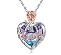 YDN-1 Gifts for Daughter I Love You Daughter Necklace with Rose Flower 925 Sterling Silver Crystal Birthday Jewelry