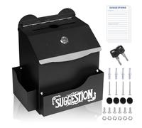 Ydocabinit Metal Suggestion Box with Suggestions Lettering, Wall-Mounted&Tabletop With Lock Pen Holder Suggestion Cards*50pcs for Fundraising Comment Voting Prayer Money Drop Donation 8.46×5.9×6.96"