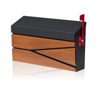 Ydocabinit Wall Mount Mailbox, Large Capacity Mailbox for House, Flag Kit, Galvanized Steel Rust-Proof Metal Post Drop Box, Mailboxes for Outside, 15.74"×9.84"×4.33", Wooden Patterned Metal Sheet
