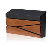Ydocabinit Wall Mount Mailbox, Large Capacity Mailbox for House, Galvanized Steel Rust-Proof Metal Post Box Drop， Mailboxes for Outside, 15.74"×9.84"×4.33", Black Wooden Patterned Metal Sheet