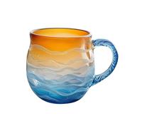 YDora 2025 New Sea Glass Sunset Mug, 12 oz Blue Handblown Ocean Sunset Glass Mug Cup, Unique Textured Beach Theme Mugs for Tea, Wine, Drinkware for Tea, Wine, Coffee