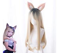 ydound Anime Coer Wig. Kda. Frauenteam LOL mv. Version eines Biber gefärbten Langes Haarohr Cosplay Perücke