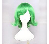 ydound Anime Coser wig 40cm Green Curly Short Oblique Fringe High Temperature Fiber Synthetic Hair Inside Out Disgust Cosplay Wig Costume Hair+ Wig Cap