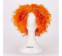 ydound Anime Coser wig Alice in Wonderland 2 Mad Hatter Cosplay Wigs Tarrant Hightopp Orange Short Curly Heat Resistant Synthetic Hair Wig + Wig Cap