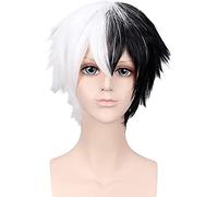 ydound Anime Coser wig Anime Cosplay Clothing Wigs for Monokuma,Short Black White Boy Girl Anime Show Party Hair with Free Wig Cap