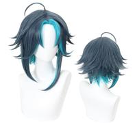 ydound Anime Coser wig Anime Cosplay Wig for Genshin Impact Xiao, Blue Gradient Fluffy Hair Modeling Party Dress Up Wig, Heat Resistant Synthetic Hair + Free Wig Cap