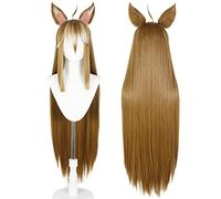 ydound Anime Coser wig Anime Game Cosplay Wig for Genshin Impact Gorou, Women with Twin Clip Ears Long Straight Brown Hair Modeling Party Dress Up Wig, Heat Resistant Synthetic Hair + Wig Cap