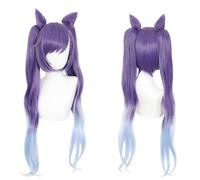 ydound Anime Coser wig Anime Game Cosplay Wig for Genshin Impact Keqing, Purple Short Bob Twin Ponytail & Cat Ears Clip Hair Modeling Party Dress Up Wig, Heat Resistant Synthetic Hair+ Wig Cap