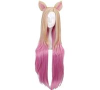 ydound Anime Coser wig Anime Game Cosplay Wig, KDA Ahri Wig, With Cat Ears Women Golden Pink Long Hair with Free Wig Cap, for Halloween, Party, Carnival, Nightlife, Concerts, Weddings