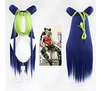 ydound Anime Coser wig Anime Jojo' S Bizarre Adventure Golden Wind Jolyne Cujoh Kujo Green Long Synthetic Wig Long Version Buns Braids + Free Wig Cap