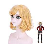 ydound Anime Coser wig CosNoble Itsuki Sumeragi Wig Anime Kakegurui Compulsive Gambler Cosplay Costume Short Gold Hair with Keychain