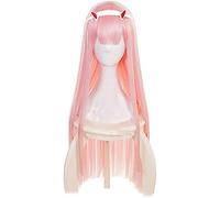 ydound Anime Coser wig Darling in The Franxx Zero Two Wig Cosplay Wig Girls Long Pink Straight Hair with Head Horn Cap Halloween Party