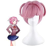 ydound Anime Coser wig Game DDLC Doki Doki Literature Club Natsuki Cosplay Wig Short Pink Hair Wig+ Wig Cap Heat Resistant Synthetic