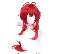 ydound Anime Coser wig Genshin Impact Diluc Cosplay 60cm Long Red Wig Cosplay Anime Cosplay Wigs Heat Resistant Synthetic Wigs Halloween
