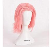 ydound Anime Coser wig Haruno Sakura Cosplay Wigs Short Pink Styled Wig+ Wig Cap Heat Resistant Synthetic Hair