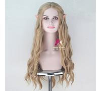 ydound Anime Coser wig Hobbit Elf Queen Galadriel 70Cm Blonde With Pointy Ears Wavy Heat Resistant Synthetic Hair Cosplay Halloween Party+ Free Wig Cap