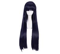 ydound Anime Coser wig Hyuga Hinata Cosplay Wig Long Straight Neat Bang Heat Resistant Synthetic Hair Wig+ Wig Cap