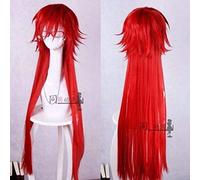ydound Anime Coser wig Kuroshitsuji Black Butler Styled Black Butler Grell Sutcliff Wig Long Red Cosplay Wigs+ Red Glasses (No Chains)+ Wig Cap