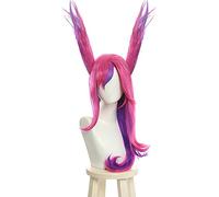 ydound Anime Coser wig LoL Xayah Cosplay Wigs Star Guardians Cosplay Long Pink Purple Wig with Ears Halloween Heat Resistant Synthetic Hair