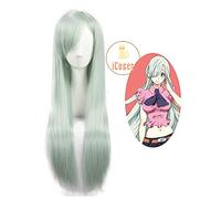 ydound Anime Coser wig The Seven Deadly Sins Elizabeth Liones Cosplay Wig Light White Green Wig for Women Synthetic Hair + Wig Cap Cosplay Accessory