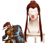 ydound Anime Cosplay Wig, Brigitte Lindholm Wig, Red-Brown Long Ponytail Double Fluffy Heat Resistant Synthetic Hair Wig With Free Wig Cap, for Party Daily Halloween