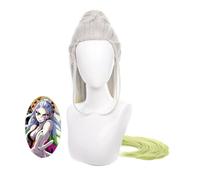 ydound Anime Cosplay Wig, Demon Slayer Wig,Silver Grey with Green long Ponytail for Kimetsu no Yaiba Daki Role Play Halloween Party Accessory Wigs With Wig Cap