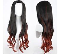 ydound Anime Cosplay Wig, Demon Slayer Wig, Women Long Wavy Black & Orange Wig for Kamado Nezuko Role Play Wigs With Wig Cap, for Party Daily Halloween