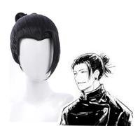 ydound Anime Cosplay Wig, Jujutsu Kaisen Wig, Black Short Tie Hair for Geto Suguru Role Play Wigs With Wig Cap, for Party Daily Halloween
