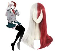 ydound Anime Cosplay Wig, My Hero Academia Wig, Half White Half Red Long Straight Hair Wig for Todoroki Shoto Role Play Wigs With Wig Cap, for Party Daily Halloween