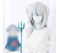 ydound Anime Gawr Gura Cosplay Wig Shark Girl Silver Mixed Blue Medium Cute Ponytails Curly Party Hair Halloween Women Girls Cosplay Anime Wig Coser