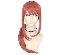 ydound Chainsaw Man Cosplay Makima Wig Long Braid Pink Heat Resistant Synthetic Hair Wigs + Wig Cap Cosplay Anime Wig Coser