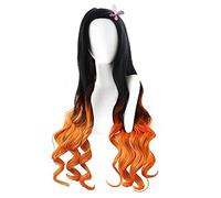 ydound Cosplay Wig for Demon Slayer, Anime wig, Halloween Wig Character Wig for Women and Girls, Long Wavy Wig (Black & Orange) Cosplay Anime Wig Coser