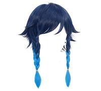 ydound Genshin Impact Venti Cosplay Wig Short Blue Gradient With Braid (Gradient blue) Cosplay Anime Wig Coser