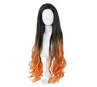 ydound Gradient Nezuko Cosplay Wigs for Demon Slayer Kimetsu no Yaiba Anime Long Ombre Black Orange Curly Wigs with Cap Cosplay Anime Wig Coser