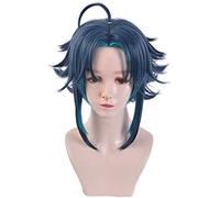 ydound KEEBON Game Genshin Impact Xiao Cosplay Wigs Mixed Blue Short Cosplay Wig Heat Resistant Synthetic Hair Halloween Cosplay Anime Wig Coser